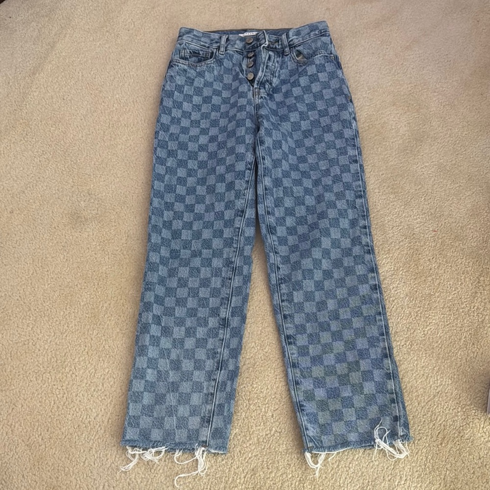 Blue Checkered Women Jeans
